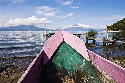 木质,独木舟,岸边,阿蒂特兰湖,危地马拉