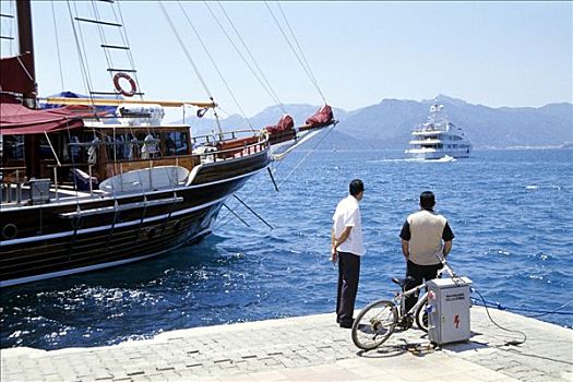 两个男人,船,港口,地中海,土耳其