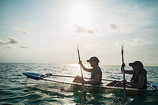 女人,清晰,仰视,独木舟,晴朗,海洋,马尔代夫,印度洋