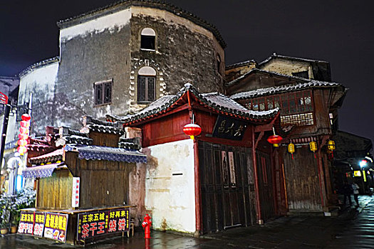 安徽,黄山,屯溪老街,黎阳水街,雪景,春节,灯光,夜景,古民居,博物馆,牌楼,戏楼