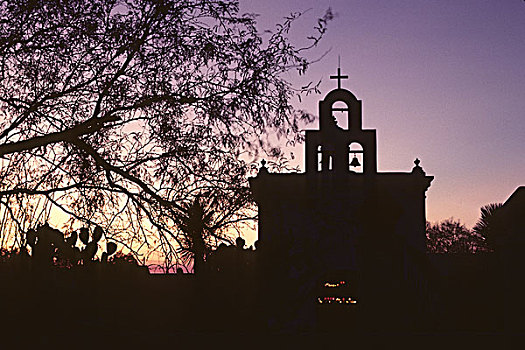 教区,小教堂,日落,图森,亚利桑那,美国