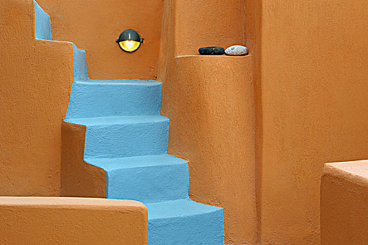 蓝色,楼梯,锡拉岛,基克拉迪群岛,希腊