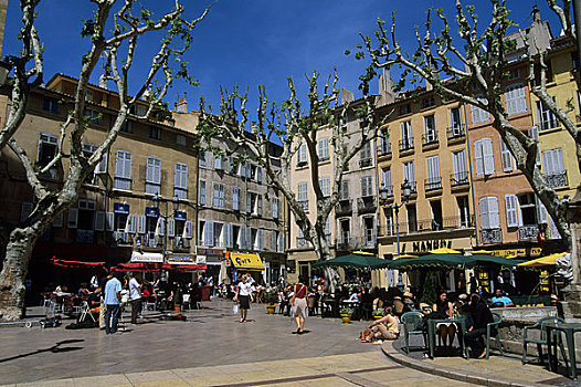 法国,普罗旺斯地区艾克斯,街景,城市广场,街边咖啡厅