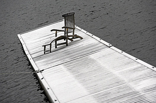 折叠躺椅,积雪,码头,湖,巴伐利亚,德国,欧洲