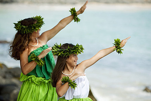 夏威夷,毛伊岛,母女,跳舞,草裙舞,一起