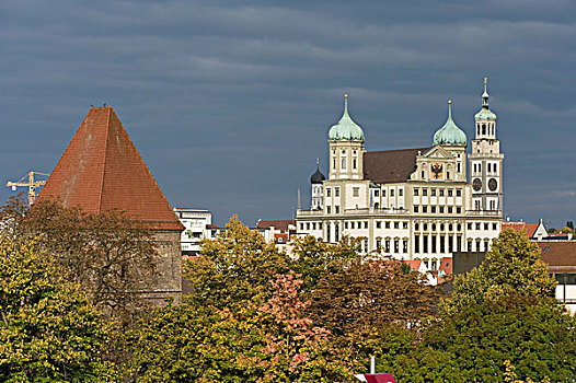 市政厅,塔,斯瓦比亚,巴伐利亚,德国,欧洲