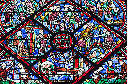 法国,中心,沙特尔大教堂,彩色玻璃窗