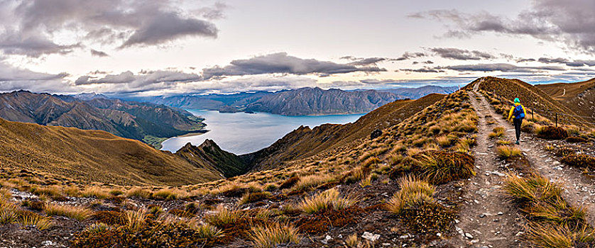 徒步旅行,湖,山,风景,顶峰,奥塔哥,南岛,新西兰,大洋洲