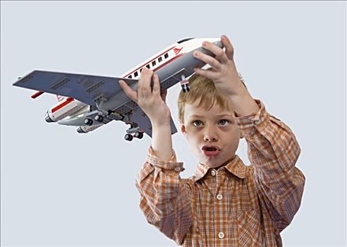 男孩,玩,飞机模型