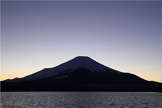 山,富士山,湖,晚间