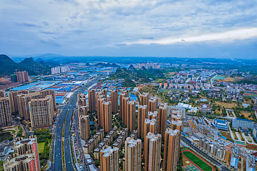 广西桂林城市风光夕阳落日航拍