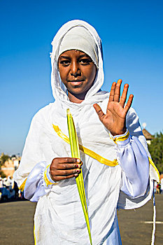东正教,女孩,祈祷,复活节,典礼,阿斯马拉,厄立特里亚,非洲