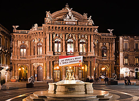 歌剧院,房子,夜晚,意大利,欧洲