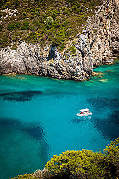 泛舟,蓝色,水,海岸,爱奥尼亚,岛屿,科孚岛,希腊