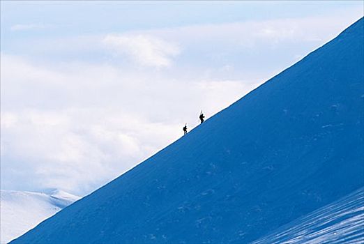 两个,滑雪者,上坡,斯匹次卑尔根岛,斯瓦尔巴特群岛,挪威