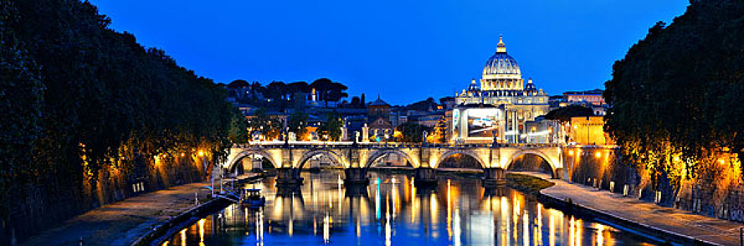 河,台伯河,罗马,梵蒂冈城,大教堂,夜晚