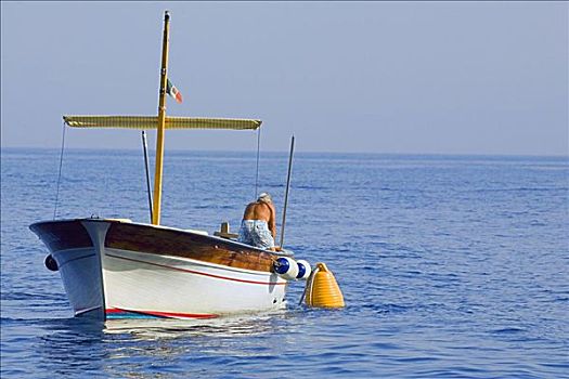 后视图,一个,男人,船,卡普里岛,坎帕尼亚区,意大利