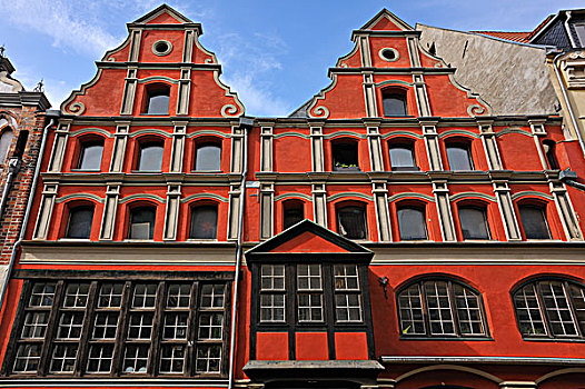 建筑,复杂,世纪,连接,两个,山形墙,房子,建造,施特拉尔松,梅克伦堡前波莫瑞州,德国,欧洲