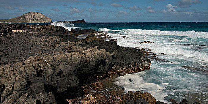 岩石构造,海岸,檀香山,瓦胡岛,夏威夷,美国