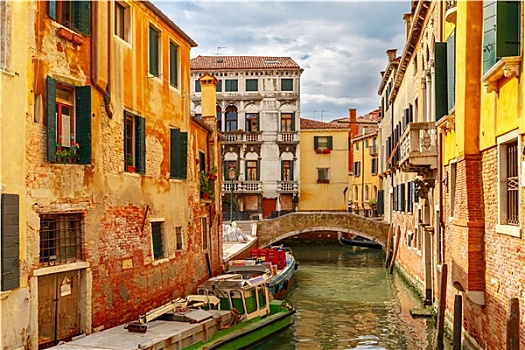 彩色,侧面,运河,桥,威尼斯,意大利