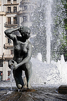 女性体形,喷泉,广场,西班牙,老城,马德里,南欧