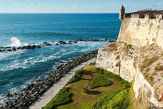 风景,海岸线,户外,墙壁,堡垒,莫罗城堡,圣胡安,波多黎各