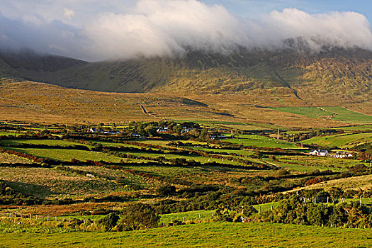 薄雾,遮盖,山峦,丁格尔半岛,凯瑞郡,爱尔兰