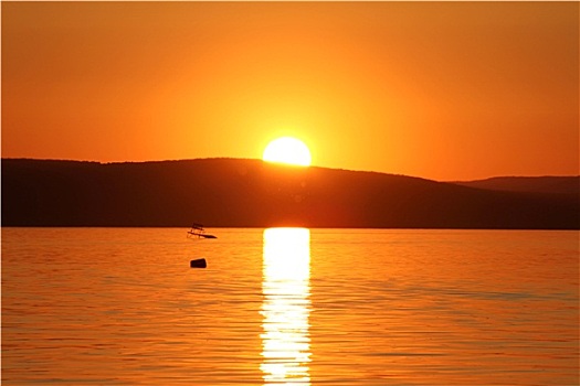 日落,巴拉顿湖