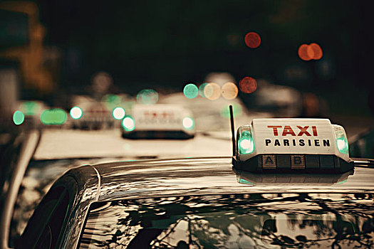 出租车,排列,街道,巴黎