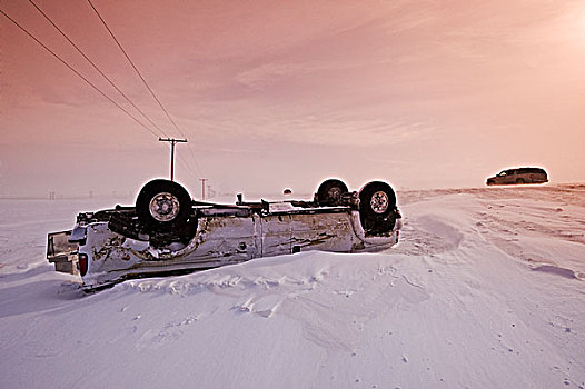意外,途中,遮盖,冰,雪,靠近,萨斯喀彻温,加拿大