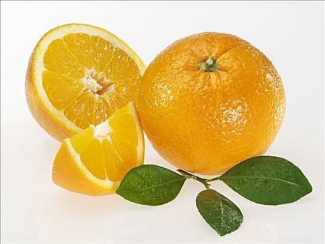 橘子,一半,楔形,叶子