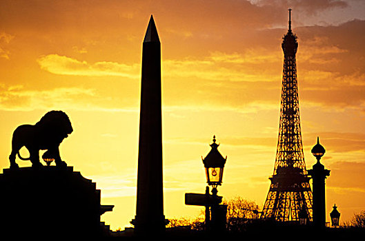 欧洲,法国,巴黎,地点,协和飞机,埃菲尔铁塔,日落