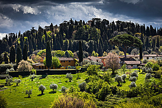 家,山,围绕,佛罗伦萨,托斯卡纳,意大利