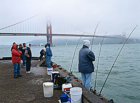 人,钓鱼,金门大桥,旧金山