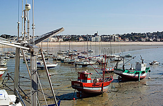 渔船,退潮,港口,布列塔尼半岛,法国