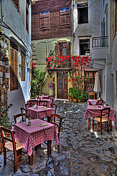 希腊,克里特岛,哈尼亚,老城,餐馆,桌子,椅子,户外