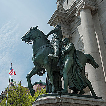 骑马雕像,建筑,美国国旗,纽约,美国
