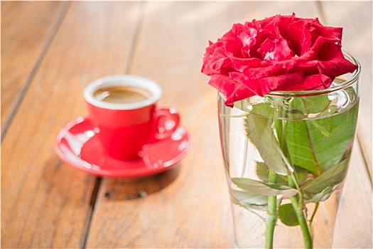 漂亮,桌子,装饰,咖啡,红玫瑰
