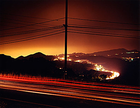电线杆,光亮,夜晚,加利福尼亚