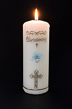 照亮,白色,洗礼仪式,蜡烛,蓝色,特写,黑色背景,背景