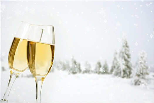 玻璃杯,香槟,冬天,背景