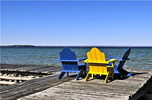 椅子,木质,码头,湖