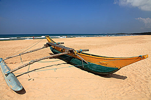 斯里兰卡,海滩,舷外支架,独木舟