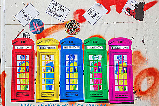 英格兰,伦敦,砖,道路,壁画,展示,公主,电话亭