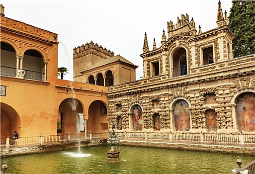 喷泉,雕塑,图案,亭子,花园,城堡,皇宫,塞维利亚,西班牙