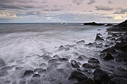 夏威夷,毛伊岛,岩石,海洋,海岸线,晚间,长时间曝光