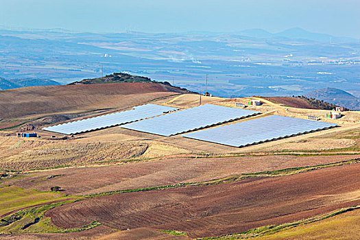 山坡,农田,太阳能电池板,安达卢西亚,西班牙