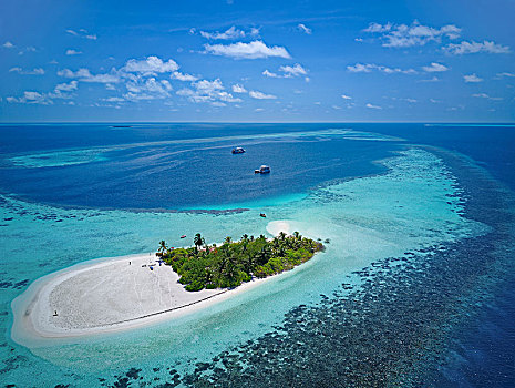 无人,棕榈岛,沙滩,外滨,珊瑚礁,船,背影,阿里环礁,印度洋,马尔代夫,亚洲