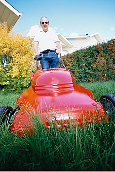 男人,修剪草坪,卡尔加里,艾伯塔省,加拿大
