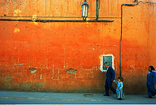 家庭,走,正面,橙色,墙壁